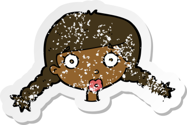 Bir insan tarafından çizilmiş, kafası karışmış bir kadın yüzünün gerilimli çıkartması.