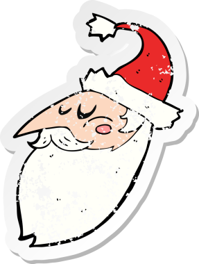 Bir insan tarafından çizilmiş karikatür Noel Baba yüzünün gerilimli retro yapıştırması