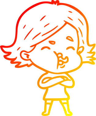 Bir insan tarafından çizilmiş bir çizgi film kızının sıcak çizgi çizimi.