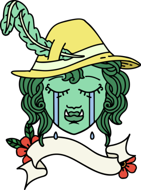 Retro Dövme Tarzı Ağlayan Yarı Ork Karakter Yüzü Bir İnsan Tarafından Çizildi