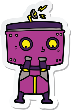 Bir insan tarafından çizilmiş robot karikatür çıkartması.