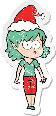 Bir insan tarafından çizilmiş Noel Baba şapkası takan bir elf kızı çizilmiş.