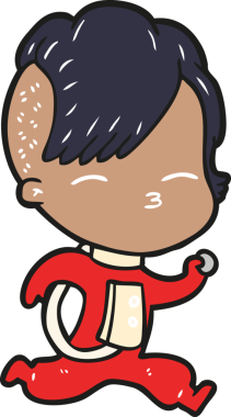 Bir insan tarafından çizilmiş uzay giysili düz renkli çizgi film kızı.