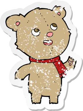 Bir insan tarafından çizilmiş eşarp takan oyuncak ayının gerilimli geçmiş yapıştırması.