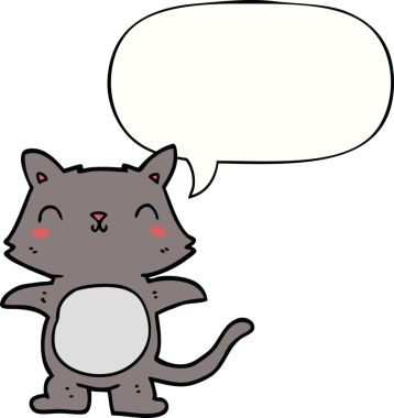 Bir insan tarafından çizilmiş konuşma balonu olan çizgi film kedisi.