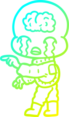 Bir çizgi filmin soğuk gradyan çizimi. Büyük beyin uzaylıları ağlıyor ve bir insan tarafından çiziliyor.