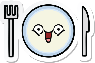 Bir insan tarafından çizilmiş şirin bir yemek tabağının çıkartması.