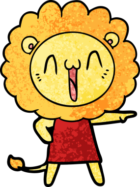 Bir insan tarafından çizilmiş mutlu çizgi film aslanı.