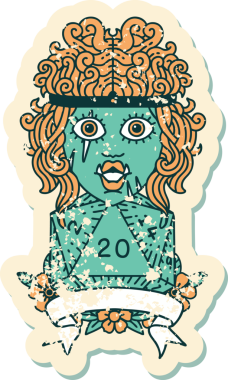 Retro Dövme Biçimi Yarı Ork Barbar Karakteri Bir insan tarafından çizilmiş doğal 20 zar