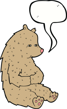 Bir insan tarafından çizilmiş konuşma balonu olan sevimli çizgi film ayısı.