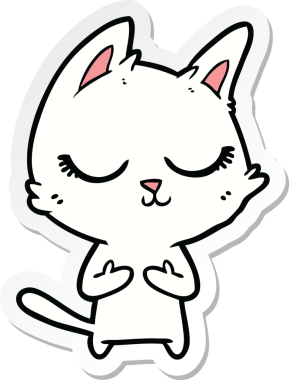 Bir insan tarafından çizilmiş sakin bir çizgi film kedisinin çıkartması.