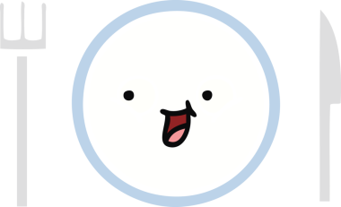 Bir insan tarafından çizilmiş yemek tabağının düz renkli retro karikatürü