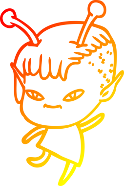 Bir insan tarafından çizilmiş sevimli bir uzaylı kız çizgi çizimi.