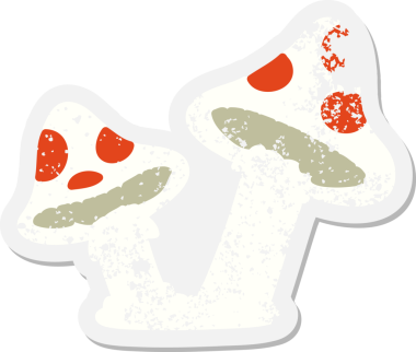 Zehirli mantar çifti bir insan tarafından çizilmiş grunge sticker.