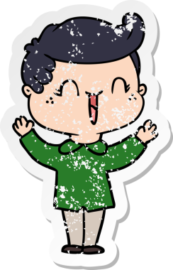 Bir insan tarafından çizilmiş gülen bir çizgi film karakterinin sıkıntılı çıkartması.