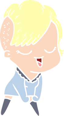 Bir insan tarafından çizilmiş mutlu düz renkli çizgi film kızı.