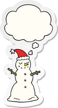 Düşünce baloncuklu kardan adam bir insan tarafından çizilmiş bir çıkartma.