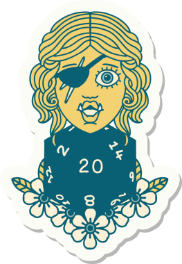 Bir insan tarafından çizilmiş 20 zarlı yarım bir ork hırsızının çıkartması.