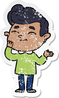 Bir insan tarafından çizilmiş mutlu bir çizgi film karakterinin sıkıntılı çıkartması.