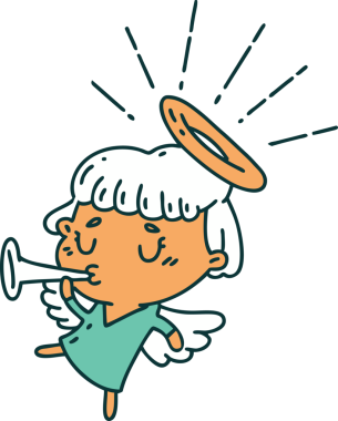 Geleneksel dövme stili bir meleğin insan tarafından çizilmiş trompeti.