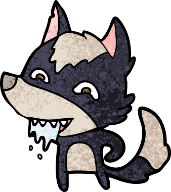 Bir insan tarafından çizilmiş aç kurt çizgi filmi.