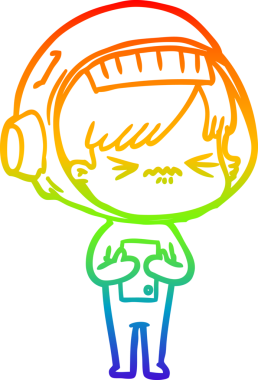 Gökkuşağı gradyan çizgi çizimi bir insan tarafından çizilmiş astronot bir kadın.