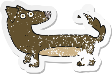 Bir insan tarafından çizilmiş çizgi film köpeğinin gerilimli çıkartması.