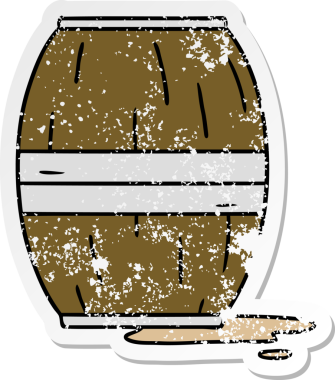 Bir insan tarafından çizilmiş şarap fıçısının çizilmiş karikatürü.