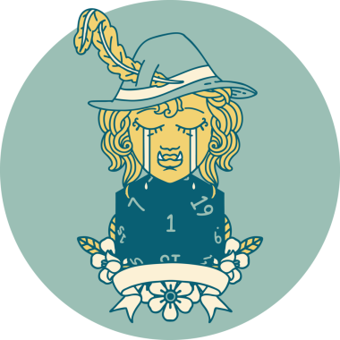 Retro Dövme Tarzı Ağlayan Ork Ozan Karakteri Bir insan tarafından çizilmiş doğal bir D20 rulo