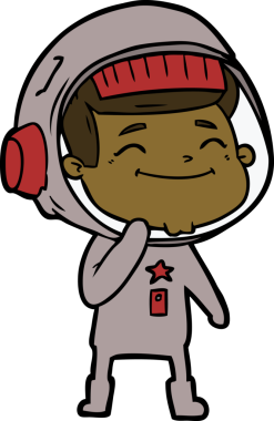 Bir insan tarafından çizilmiş mutlu astronot çizgi filmi.