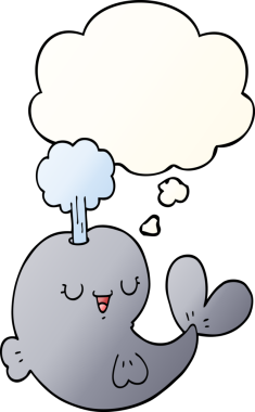 Düşünce baloncuğu olan karikatür balinası bir insan tarafından çizilmiş.