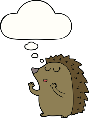 Bir insan tarafından çizilmiş düşünce baloncuklu kirpi.