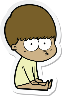 Bir insan tarafından çizilmiş meraklı bir çizgi film çocuğunun çıkartması.