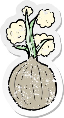 Bir insan tarafından çizilmiş bir karikatür soğanın gerilemiş etiketi.