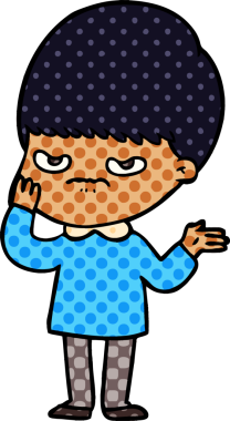 Bir insan tarafından çizilmiş sinirli çizgi film çocuğu.