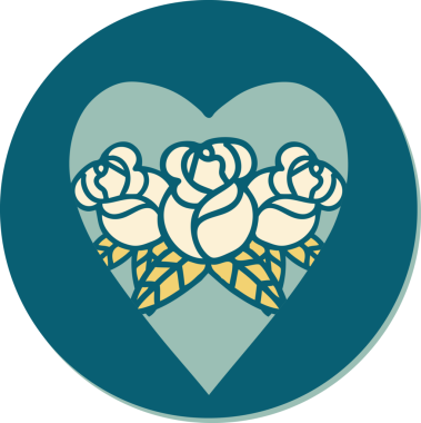 Geleneksel kalp stili dövme çıkartması ve bir insan tarafından çizilmiş çiçekler.