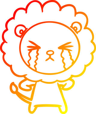 Bir insan tarafından çizilmiş, ağlayan bir aslanın çizgi çizimi.