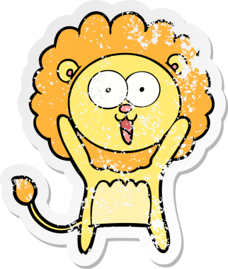 Bir insan tarafından çizilmiş mutlu çizgi film aslanının sıkıntılı çıkartması.