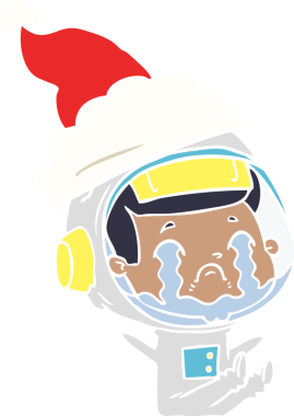 Bir insan tarafından çizilmiş Noel Baba şapkası giyen ağlayan bir astronotun el çizimi.