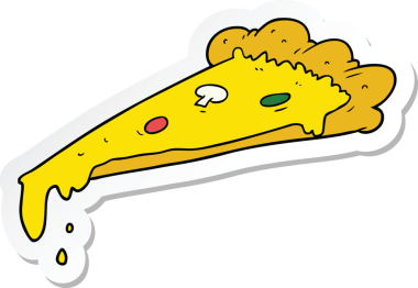 Bir insan tarafından çizilmiş bir pizza diliminin çıkartması.