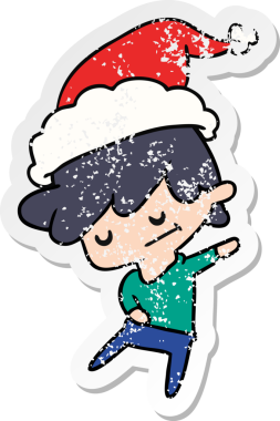 Bir insan tarafından çizilmiş Kawai çocuğunun, sıkıntılı yılbaşı çıkartması.