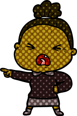 Bir insan tarafından çizilmiş kızgın yaşlı kadın çizgi filmi.