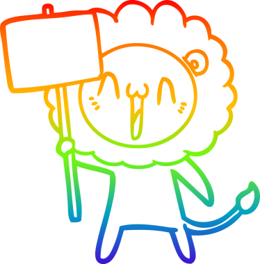 gökkuşağı gradyanı çizimi bir insan tarafından çizilmiş mutlu bir karikatür aslanı