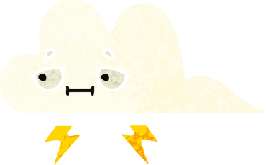 Bir insan tarafından çizilmiş bir gök gürültüsü bulutunun retro çizim tarzı karikatürü