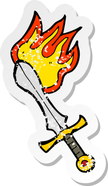 Bir insan tarafından çekilen yanan bir kılıcın gerilemiş çıkartması.