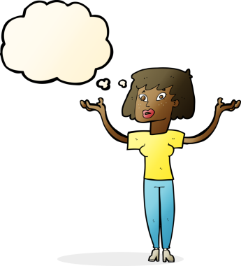 Bir insan tarafından çizilmiş düşünce baloncuğuyla el ele tutuşan çizgi film kadını.