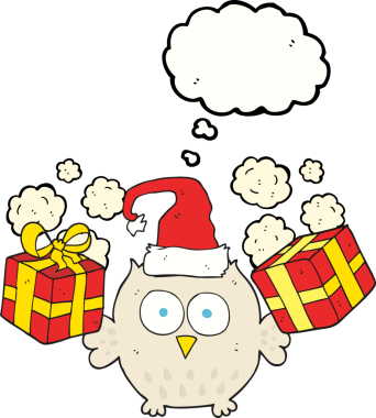 Bir insan tarafından çizilmiş serbest çizim balon karikatür noel baykuşu