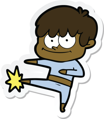 Bir insan tarafından çizilmiş mutlu bir çizgi film karakterinin çıkartması.