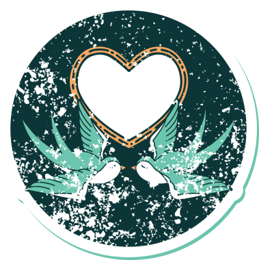 Kederli sembolik dövme stili kırlangıçlar ve bir insan tarafından çizilmiş kalp.