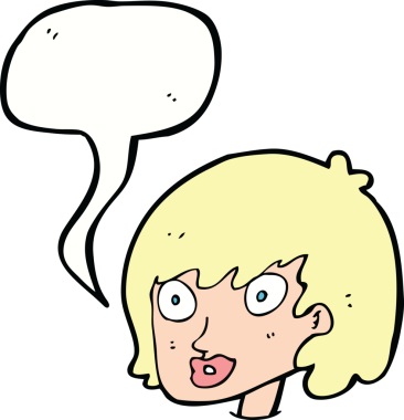 Bir insan tarafından çizilmiş konuşma balonlu mutlu kadın yüzü.